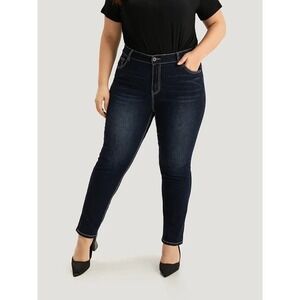 Size 14  • 1x • BloomChic • Contrast Trim Stitch Dark Wash Jeans - Indigo